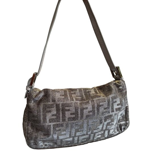 Fendi Baguette Glitter Zucca Canvas Metallic Iridescent FF Logo Shoulder Bag - Picture 2 of 10